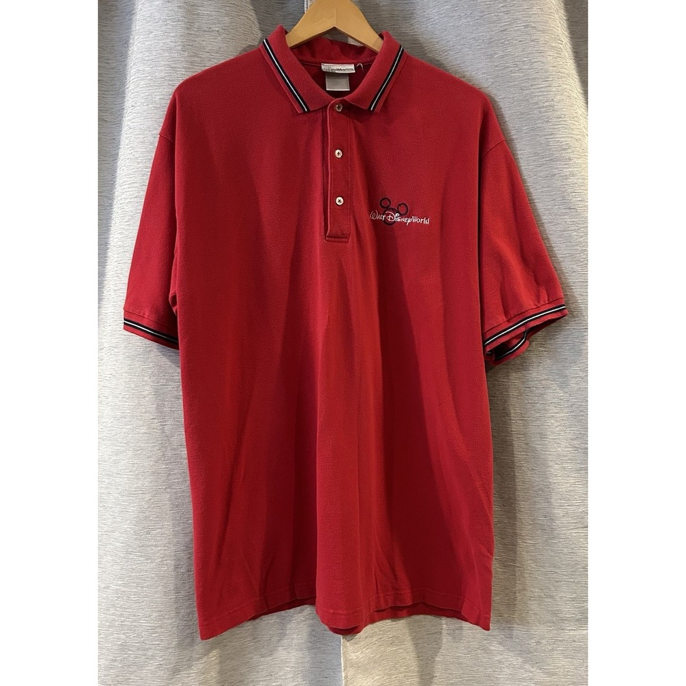 Walt Disney World Mens‎ Mickey Mouse Polo Shirt Red XL Short Sleeve Y2K Golf